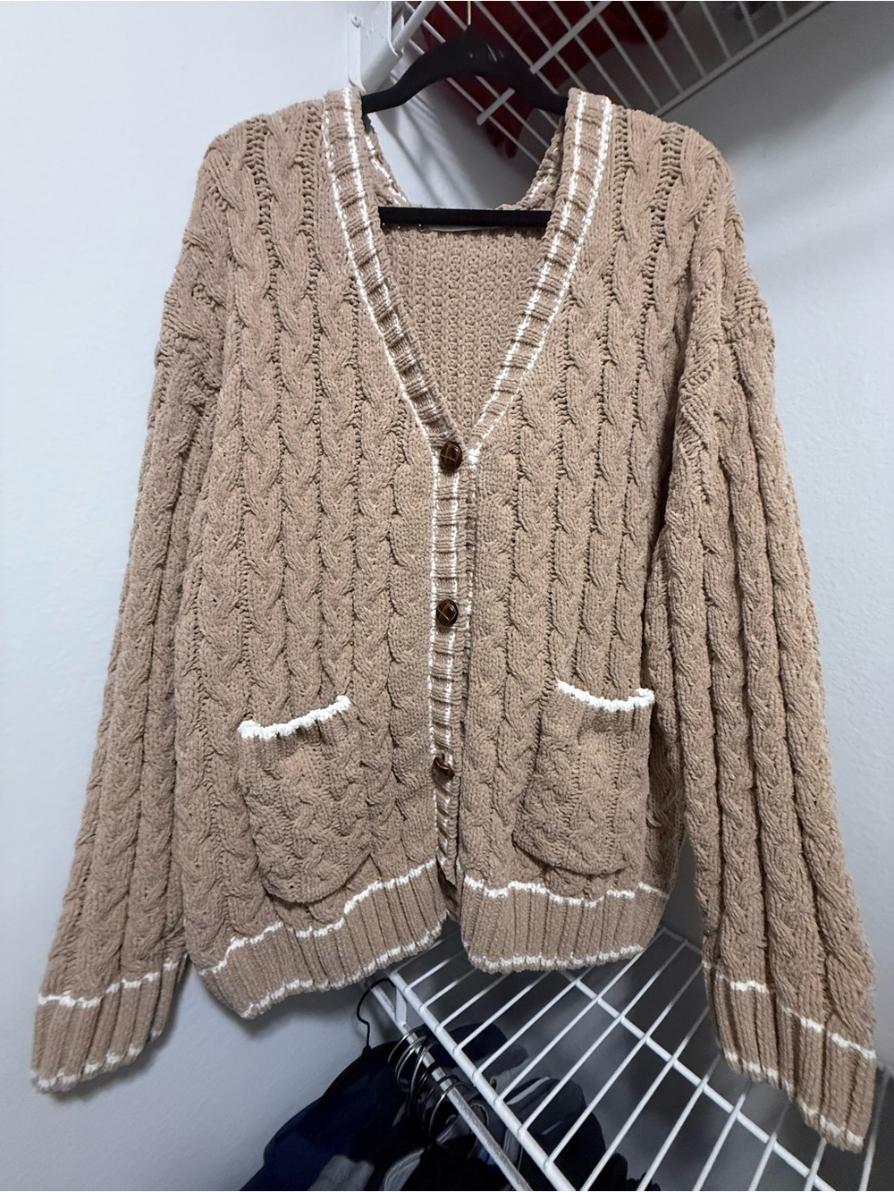 Altar’d State Cozy Cable Knit V-Neck Cardigan Sweater - Beige - Picture 5 of 5
